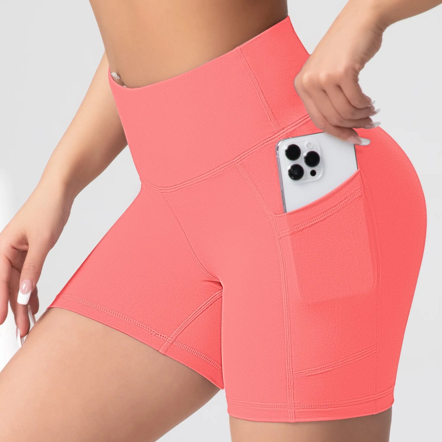 CHRLEISURE Yoga Shorts Pockets High Waist Butt Lifting Fitness