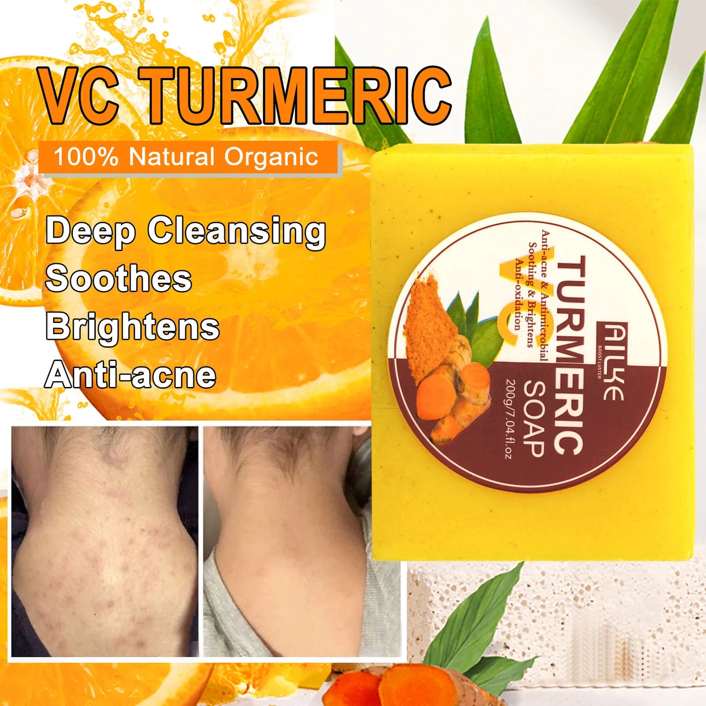 AILKE Organic Turmeric Skin Care Set, Brighten, Cleaning Skin, Remove Acne,Pimples, Whitening, Even Skin Tone, Improve Dry Skin