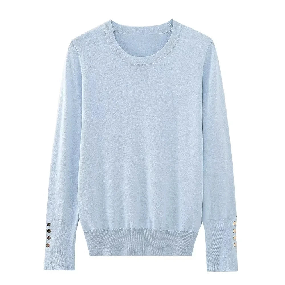 Others Loose Long Sleeve Round Neck Knit Sweater For Summer