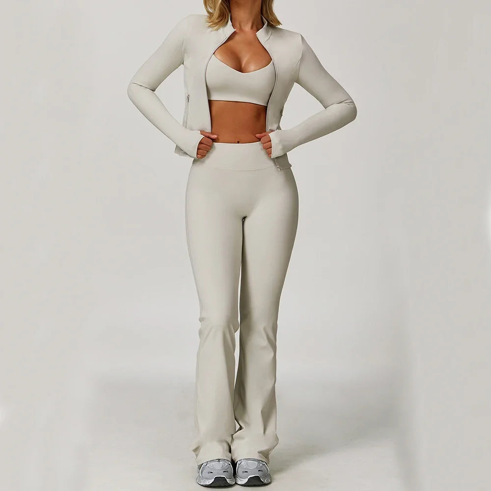 Women Yoga Set 3 Piece Gym Wear High Waist Leggings