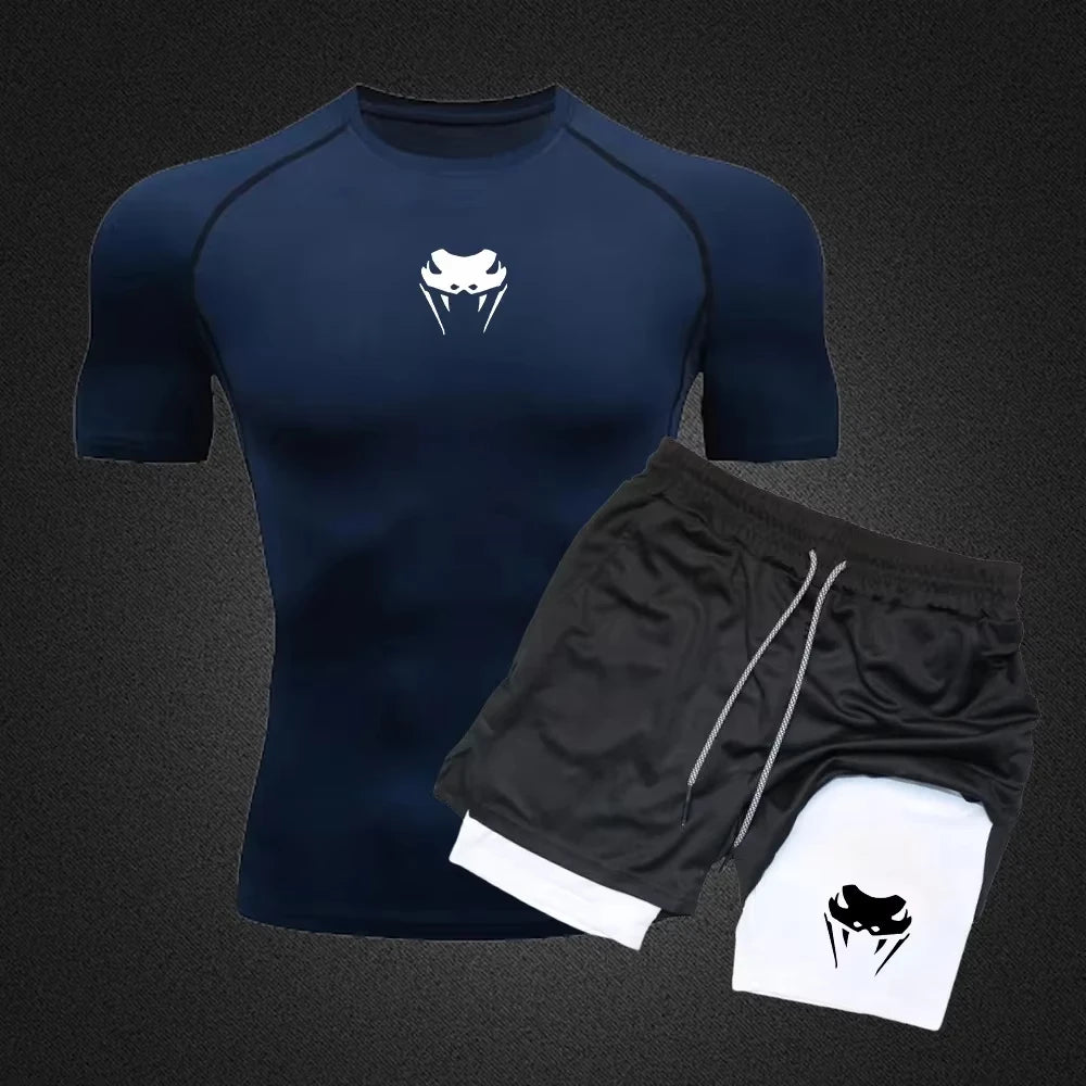 Men Quick Dry Compression Running With Short Sleeve Top Shorts