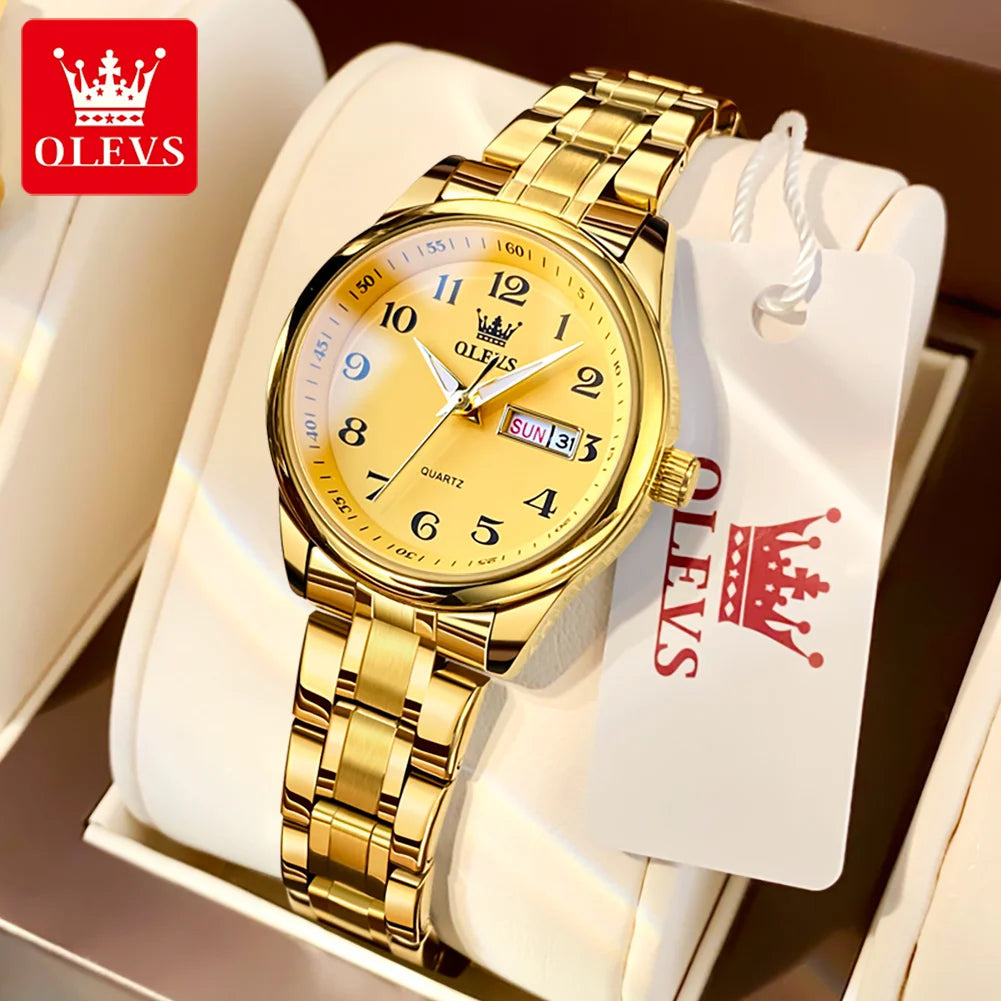 OLEVS Quartz Watch Women Fashion Stainless Steel Waterproof Luminous Luxury