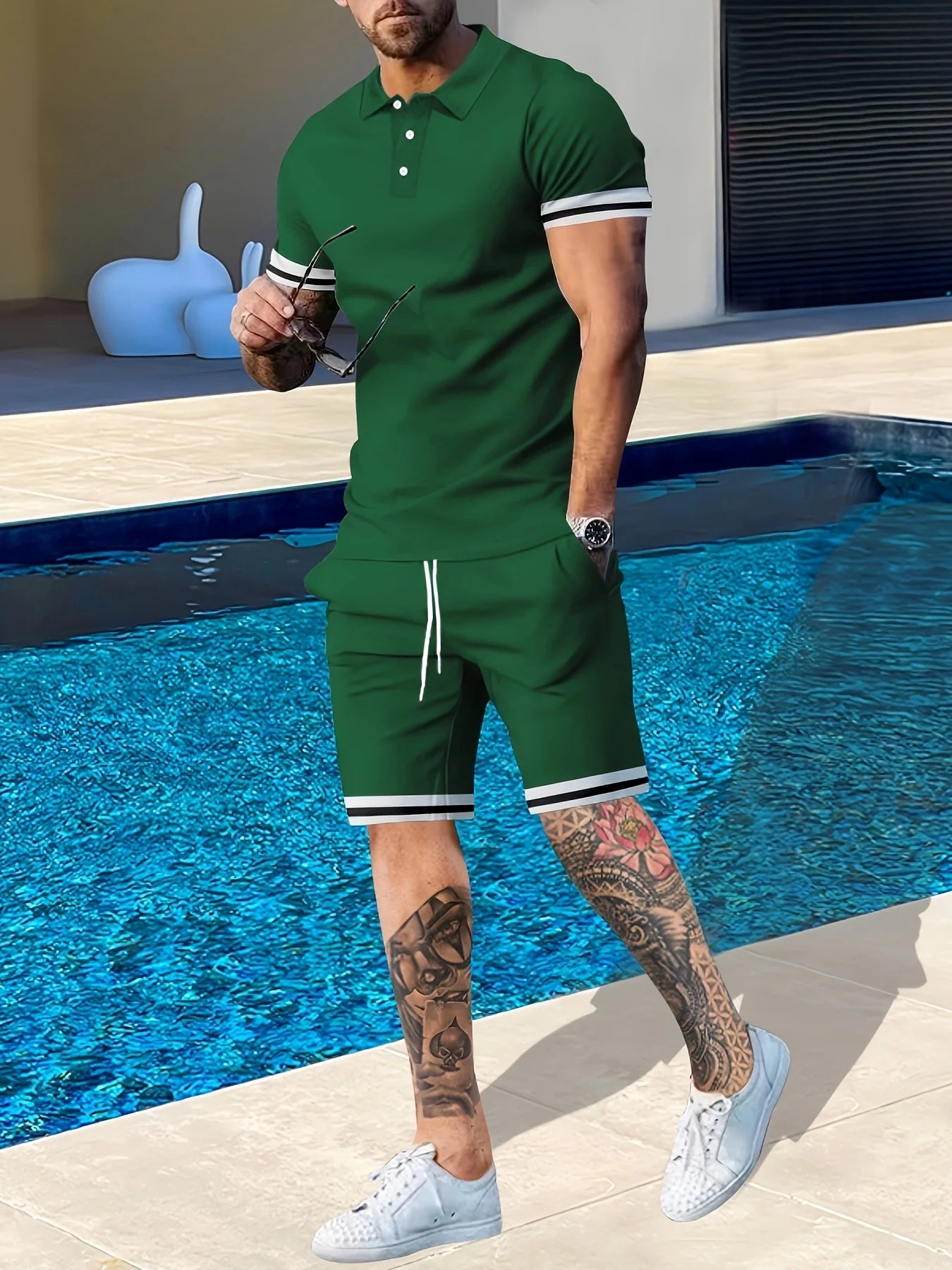 Men's Summer Polo Shirt And Shorts Athleisure Two Piece Set