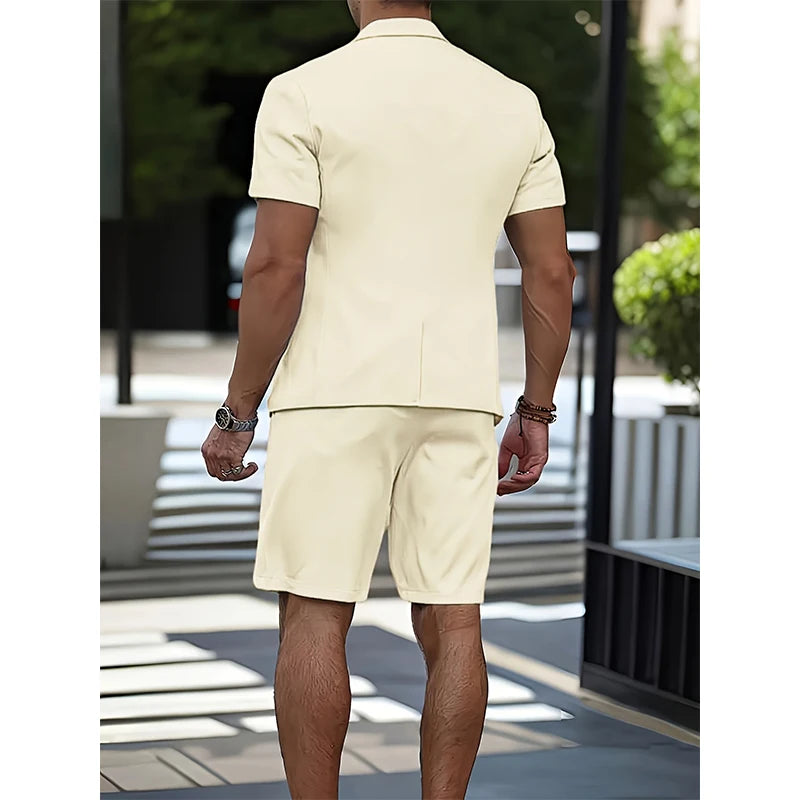 Men's Suit Summer Casual Suit 2 Piece Short Sleeve Suit Blazer 5 Inch Dress Shorts for Beach Weddings Suit Casual Occasions