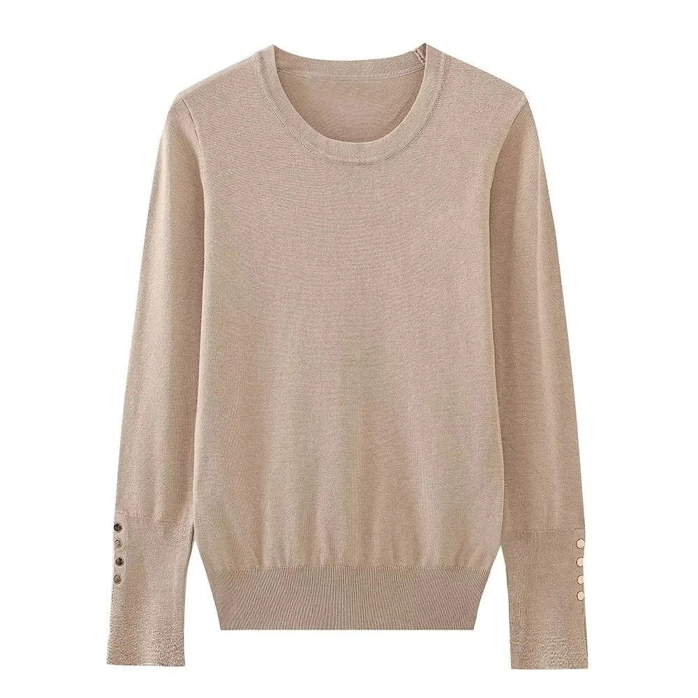 Others Loose Long Sleeve Round Neck Knit Sweater For Summer