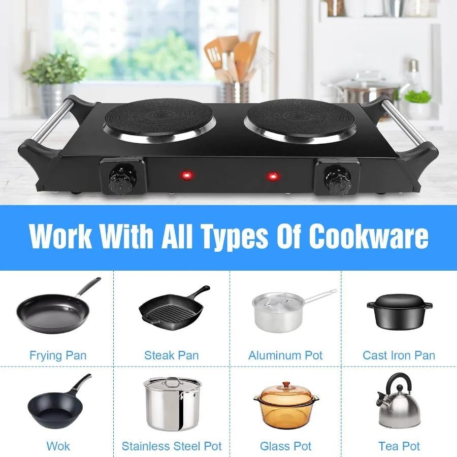 Portable Electric Double Burner Stove Cooktop 2000W For RV Camping