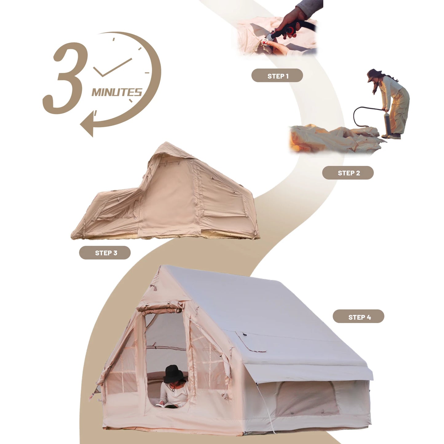 Pakicetus Inflatable Camping Tent With Quick Setup Frame Stove Jack