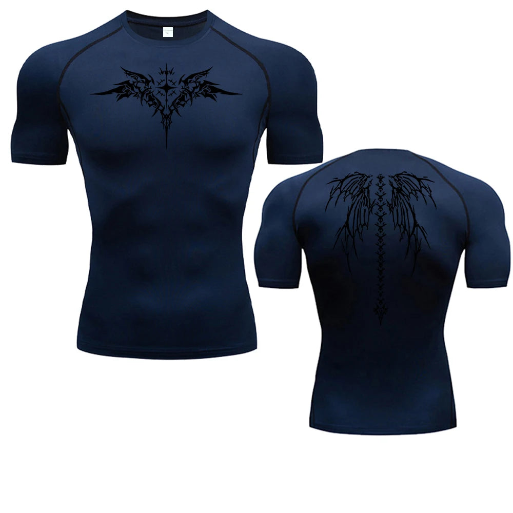 Anime Print Compression Shirt For Men Quick Dry Running Tee