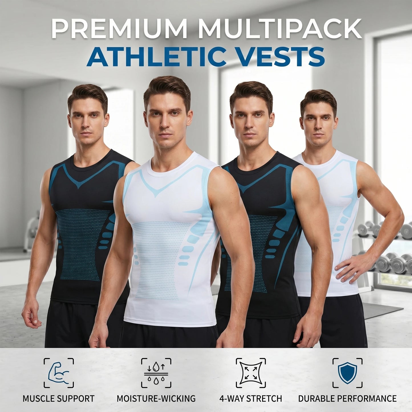 4 Pack Men's Compression Vests Graphic Muscle Tank Tops