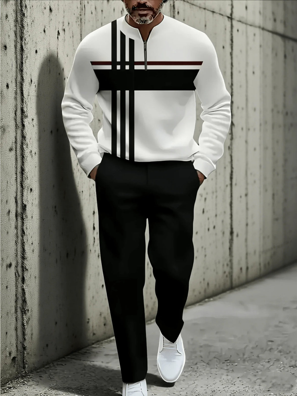Mens Polyester 3D Print Sportswear Set Zipper Top Long Pants