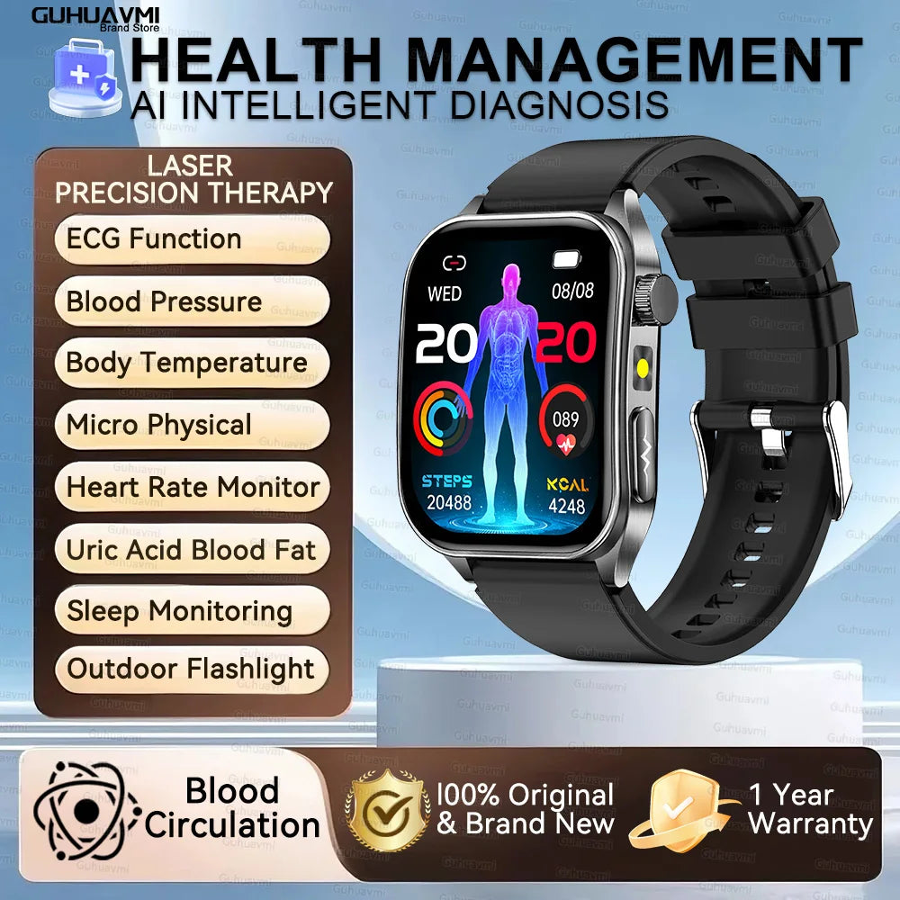 Smartwatch With Laser Therapy ECG Monitor And Blood Oxygen