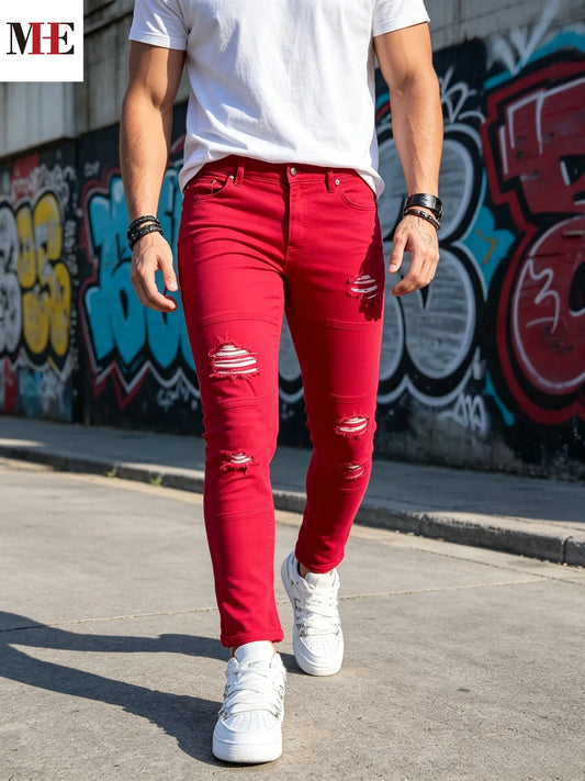 HME Men's Distressed Cropped Slim Tapered Denim Jeans