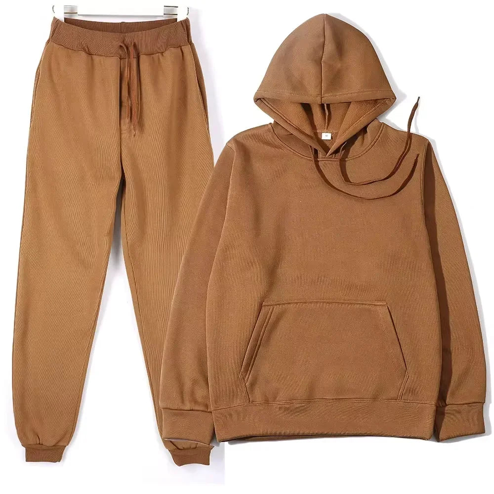 NONECN Winter Women Tracksuit Set Hooded Sweatpants Two Piece