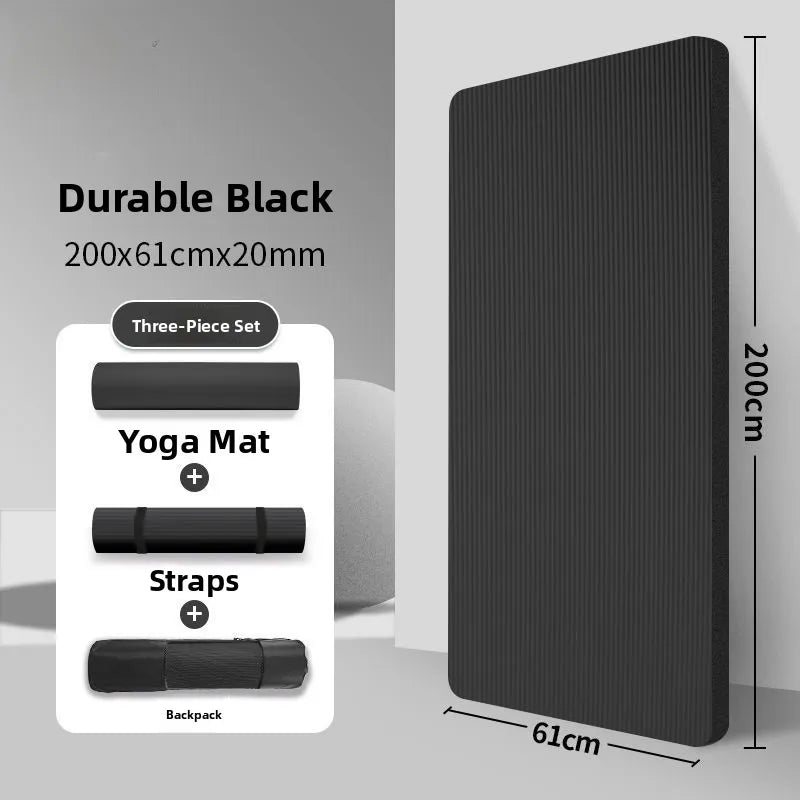 Men's Fitn Yoga Mat Thiened 20mm Wide Long Anti-slip Exercise Yoga Mat for Home Use l Rubber Pure Color Design