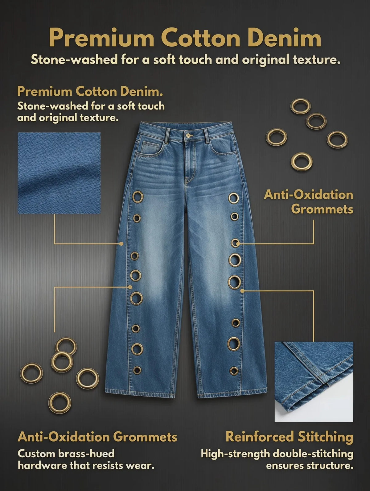 Womens Vintage Washed Straight Leg High Waist Denim Jeans