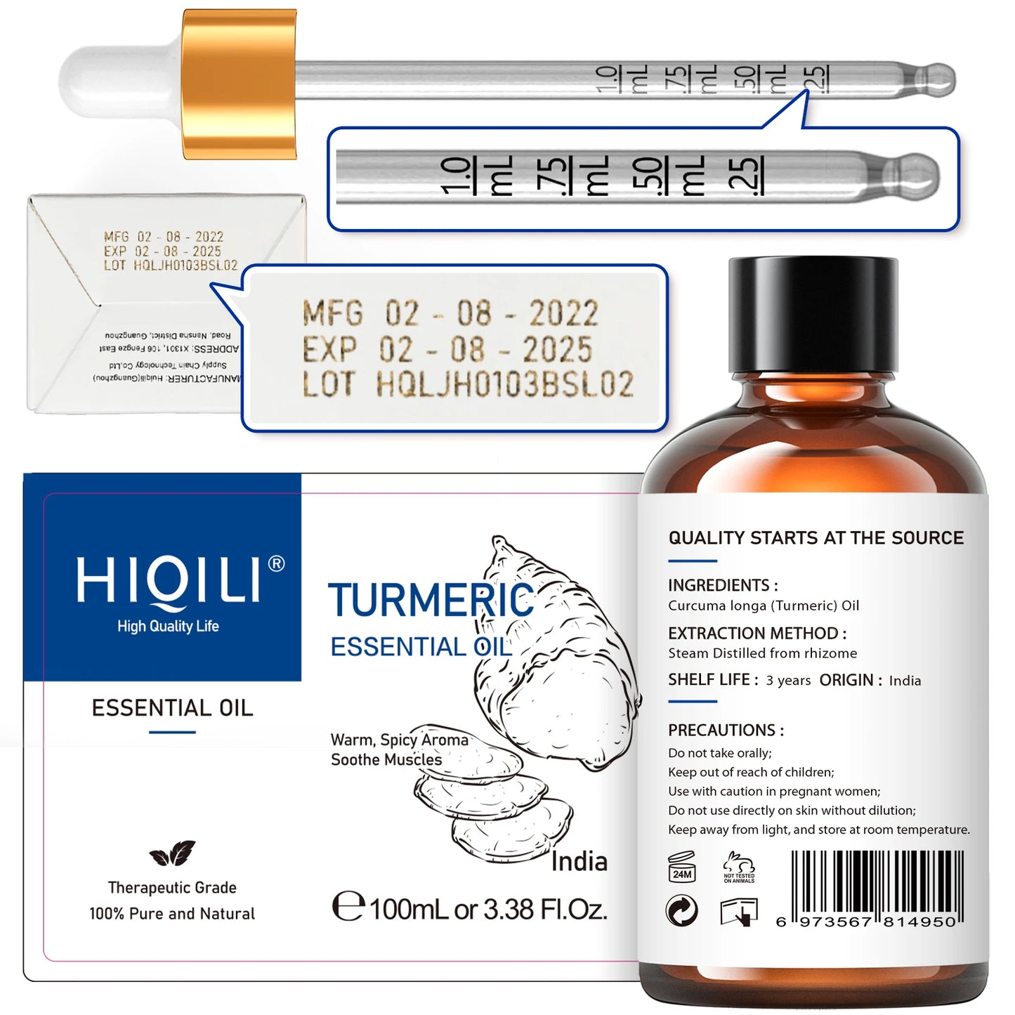 HIQILI Turmeric Essential Oil Pure Herbal Plant Oil