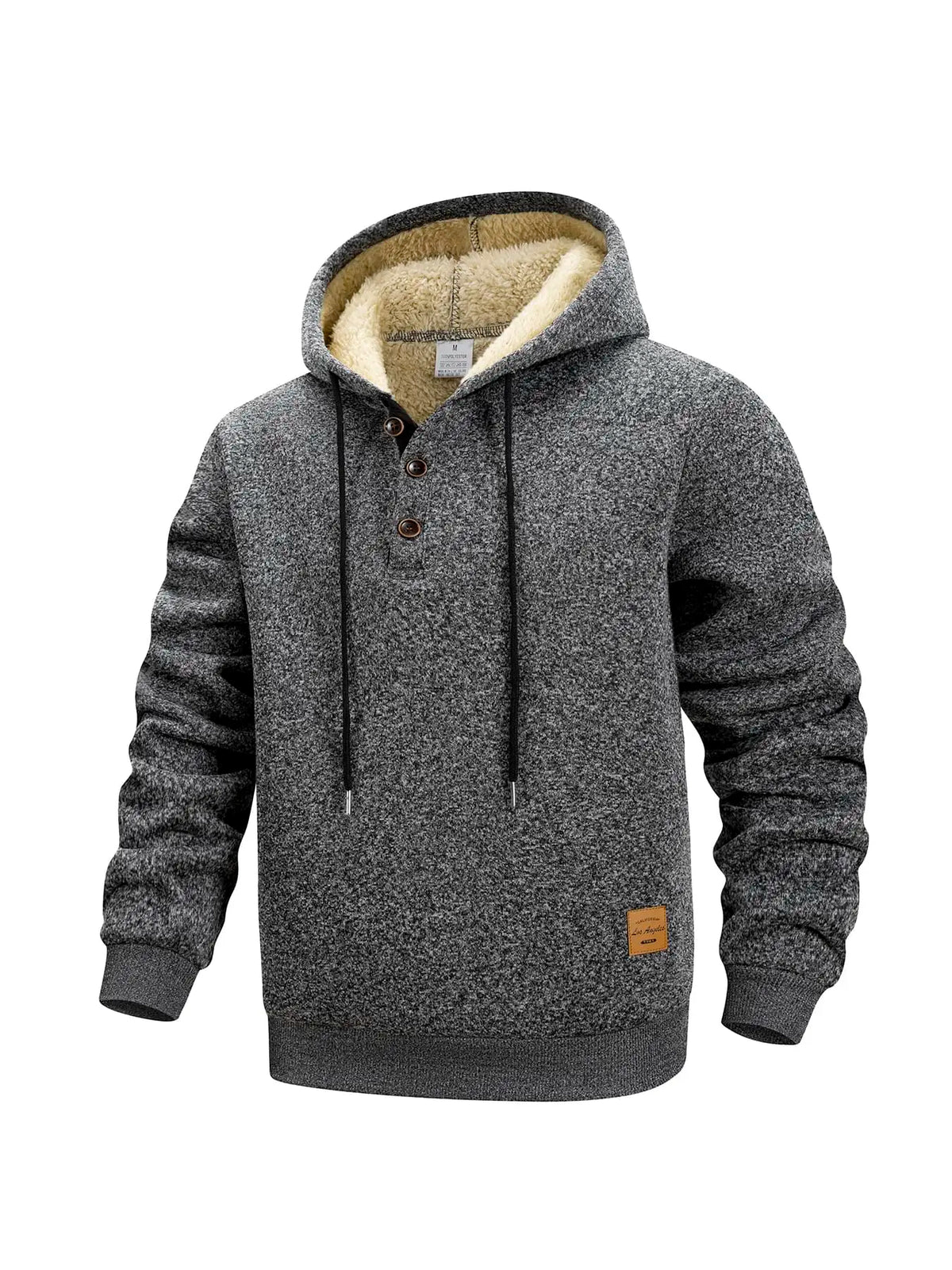 Mens Sherpa Fleece Lined Henley Hoodie Pullover Sweatshirt