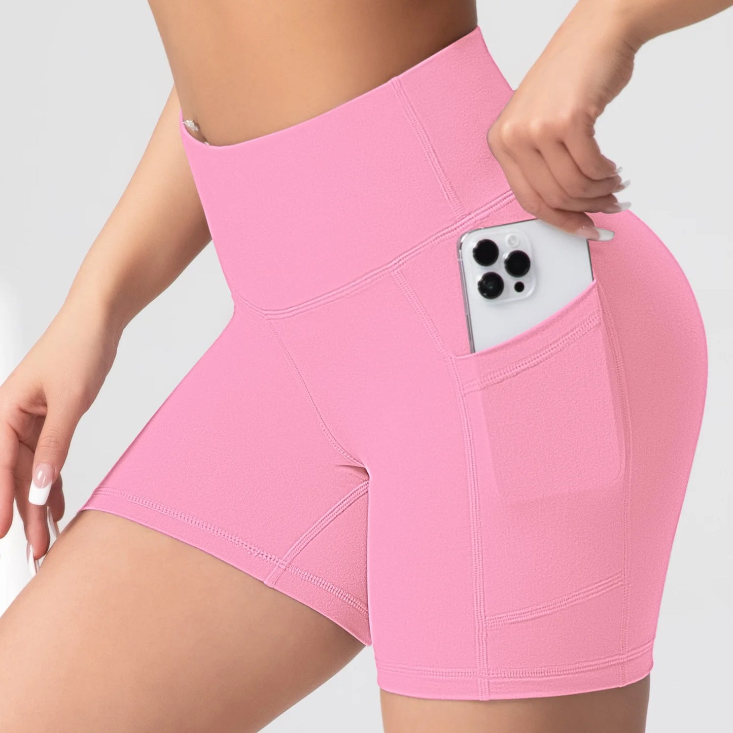 CHRLEISURE Yoga Shorts Pockets High Waist Butt Lifting Fitness
