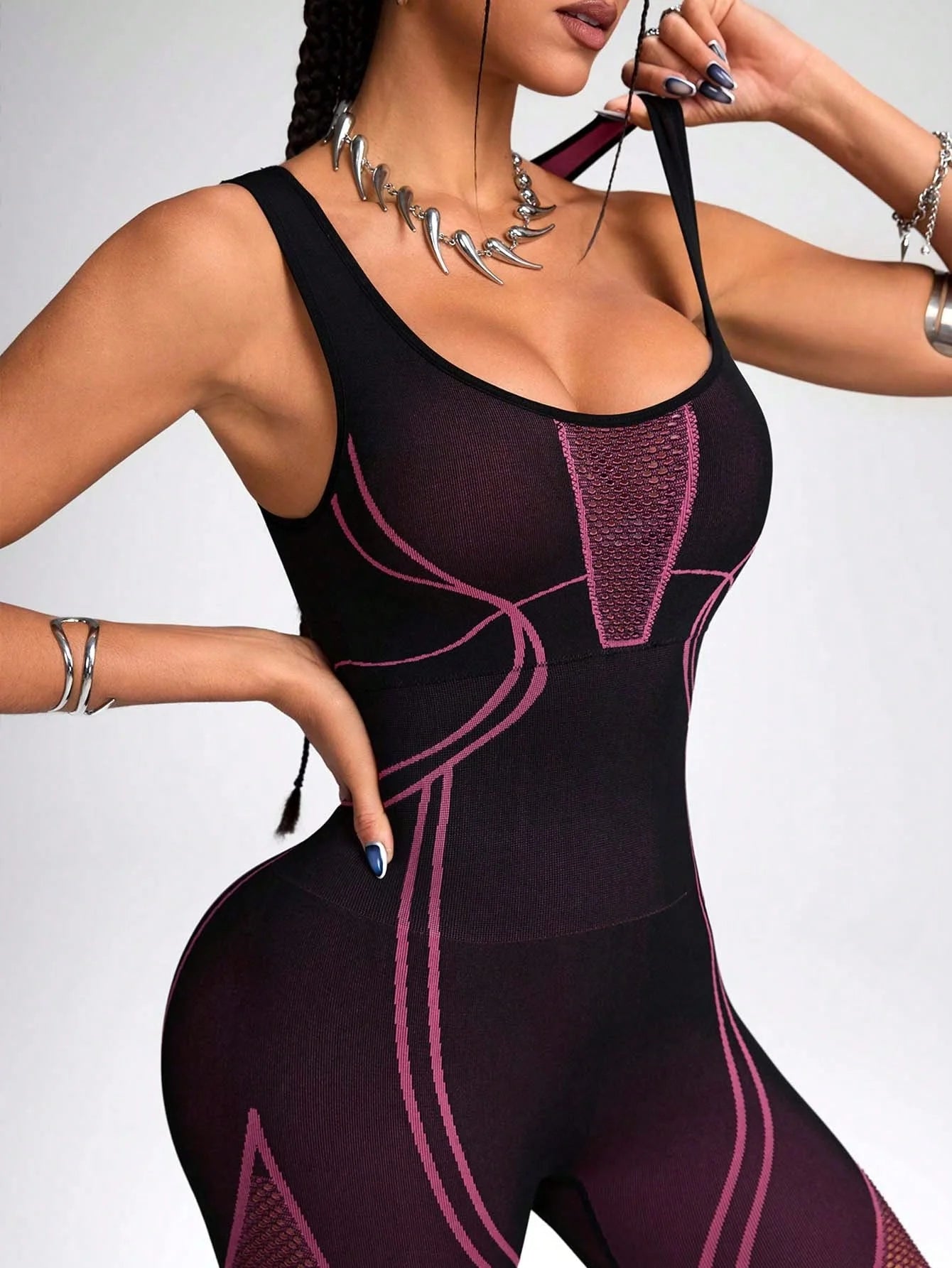 Womens Yoga Jumpsuit Fitness Training Suit Splicing Design