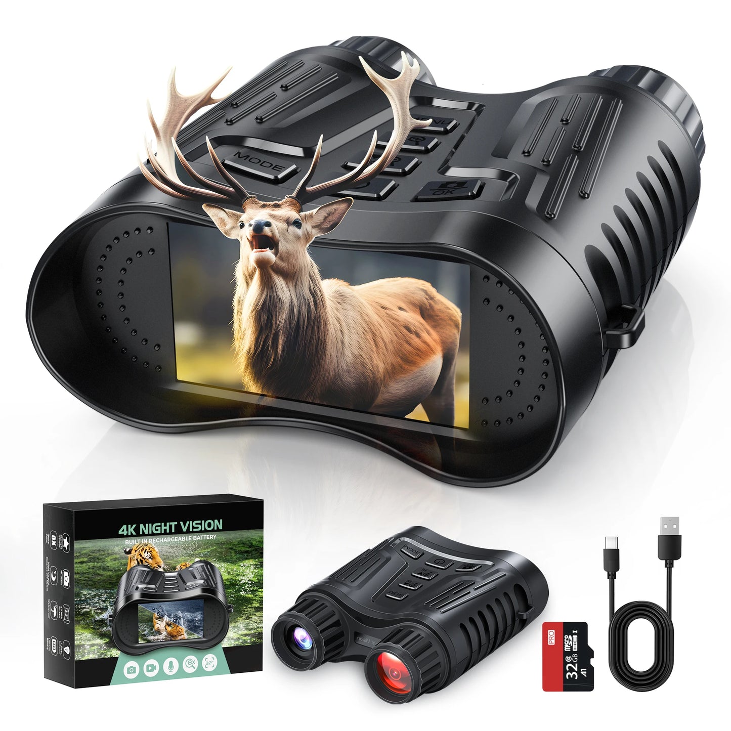 DIYIMIN Night Vision Binoculars 8X Digital Zoom IR Illuminator Video