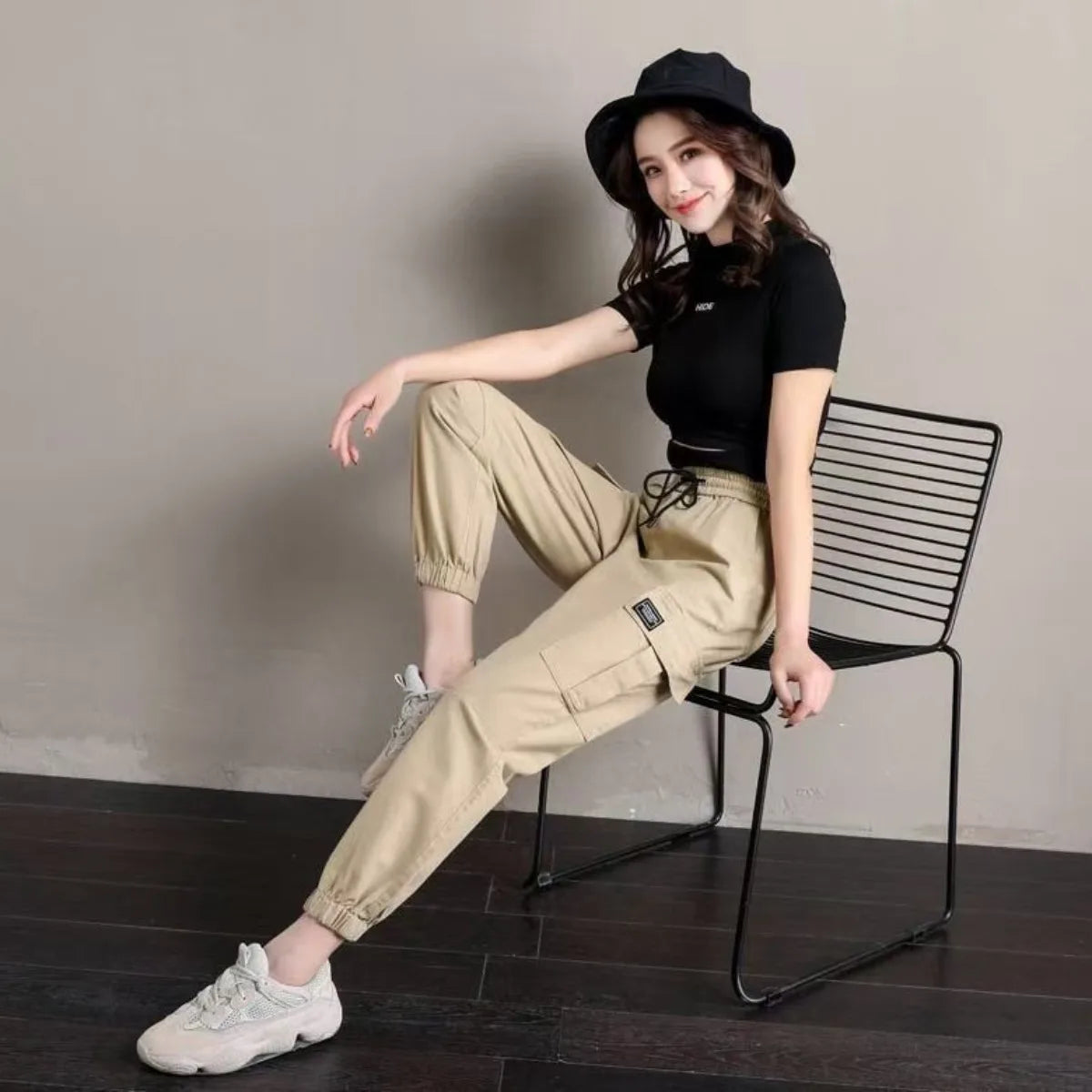 Women Wide Leg Drawstring Casual Pants With Pockets