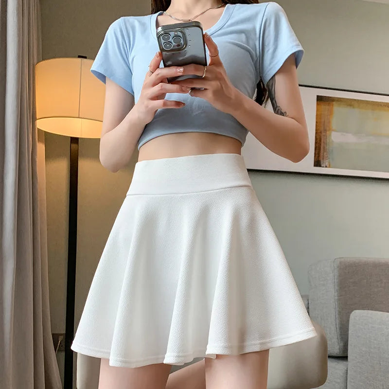 JIAOYIFEN Elastic Pleated High Waist Summer Skirt For Women