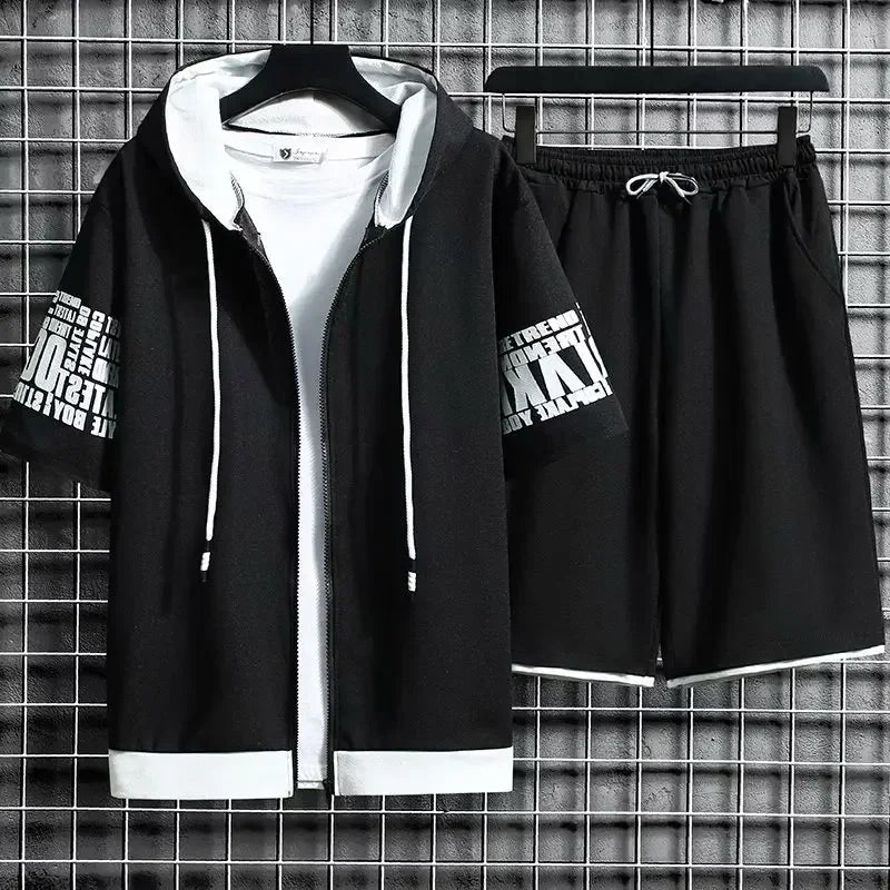 XMSFTD Summer Men's 2 Piece Quick Dry Hooded Sports Set