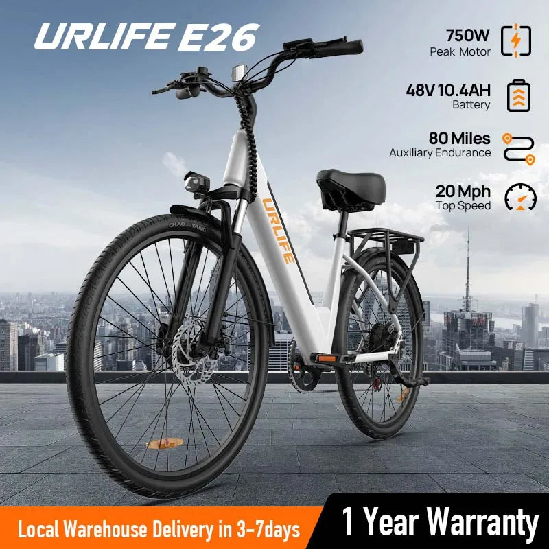 URLIFE Peak 750W E26 Electric Bike for Adults Removable Battery