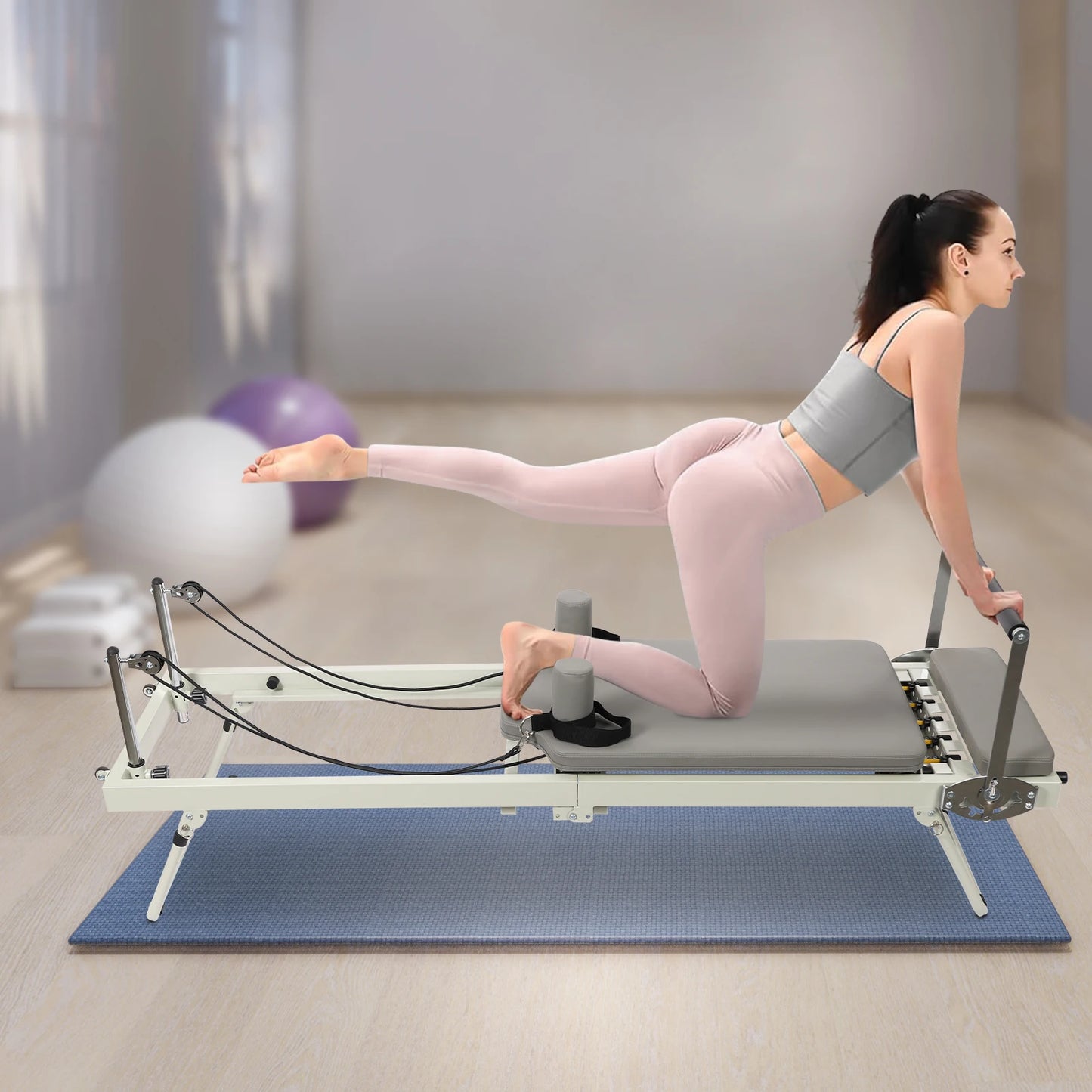 Foldable Pilates Reformer Machine 120Kg Capacity Multifunctional Yoga Equipment