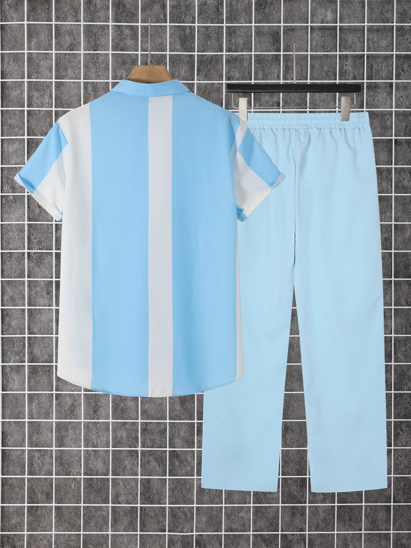 Men's Summer 2-Piece Printed Shirt and Pants Travel Set