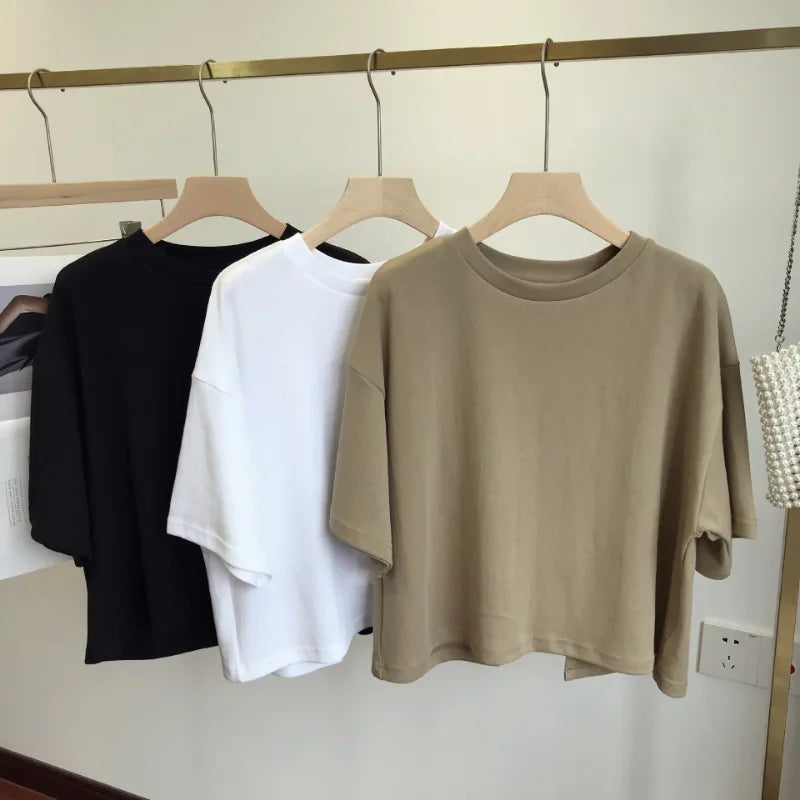 Dawndesslo Backless Summer Crop Top For Women Round Neck Tee