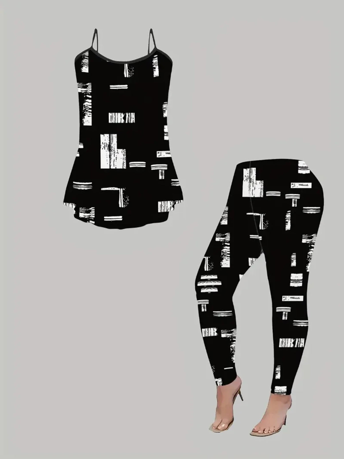 Womens Long Sleeve Geometric Three Piece Cardigan Cami Pants Set