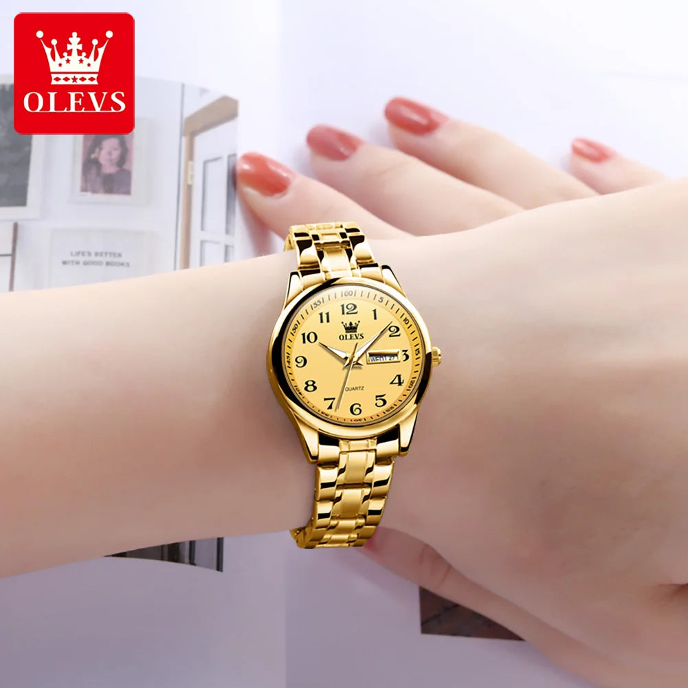 OLEVS Quartz Watch Women Fashion Stainless Steel Waterproof Luminous Luxury