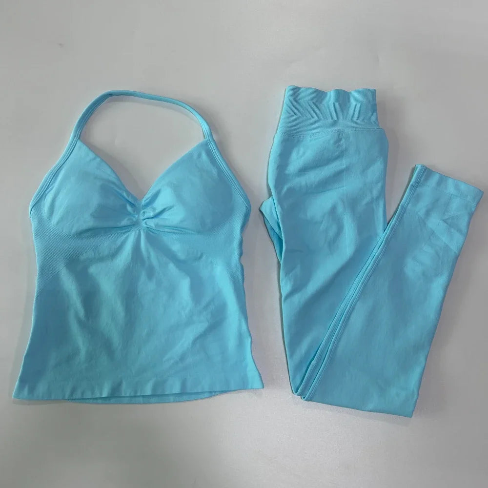 Seamless Gym Set For Women Tank Top And High Waist Scrunch Leggings