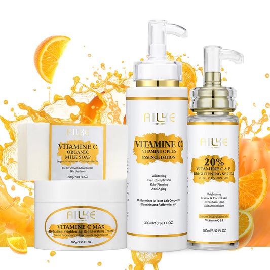 AILKE Vitamin C Skin Care Kit, With Lightening Body Lotion, Even Skin Tone Cream, Whitening Serum, Brightening Soap