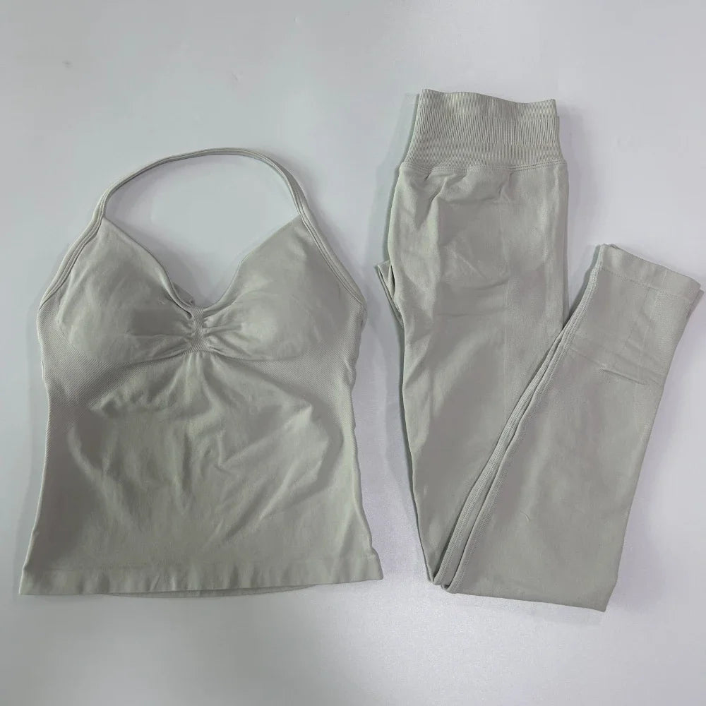 Seamless Gym Set For Women Tank Top And High Waist Scrunch Leggings