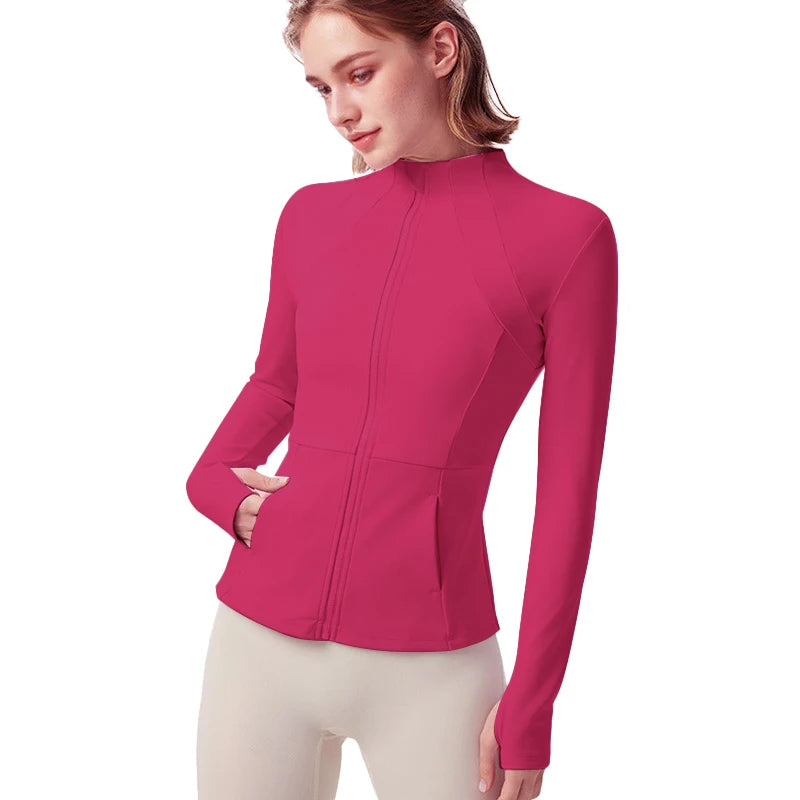 Lightweight Womens Yoga Jacket With Zip Pockets And Thumb Cuffs