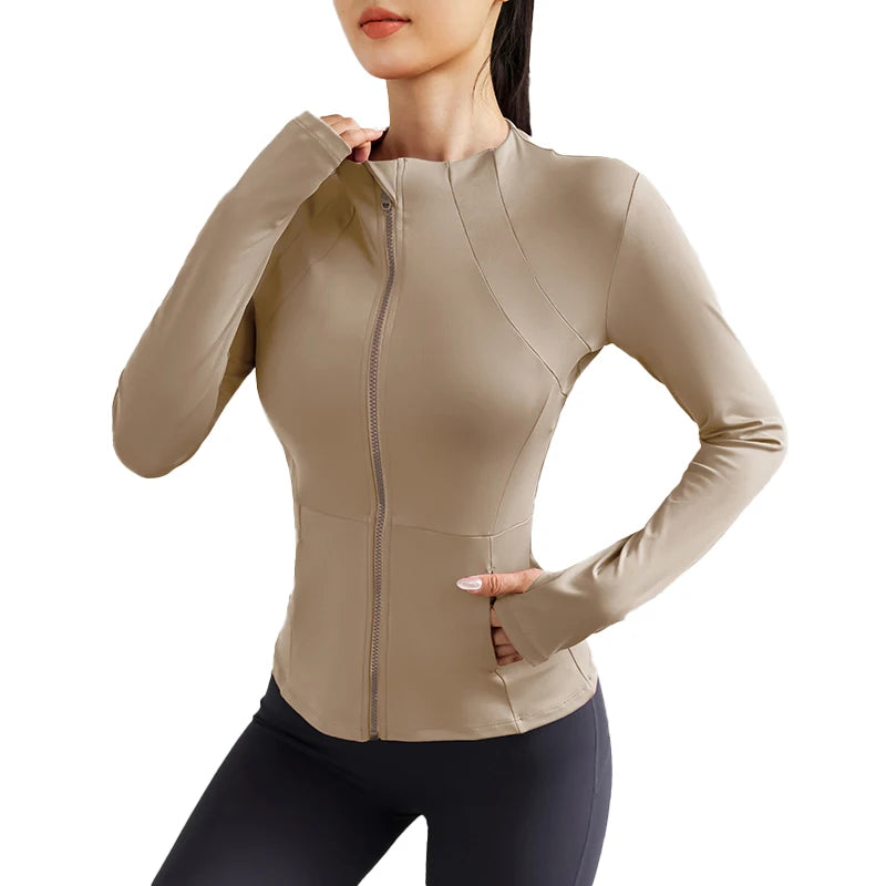 Lightweight Womens Yoga Jacket With Zip Pockets And Thumb Cuffs