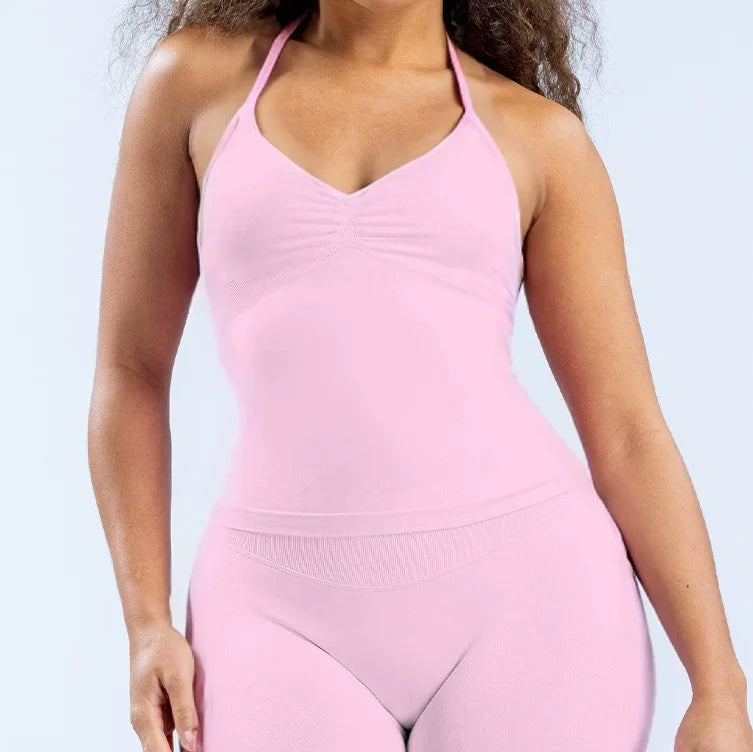 Women Open Back Halter Longline Sports Top Nylon Elastane Workout Yoga