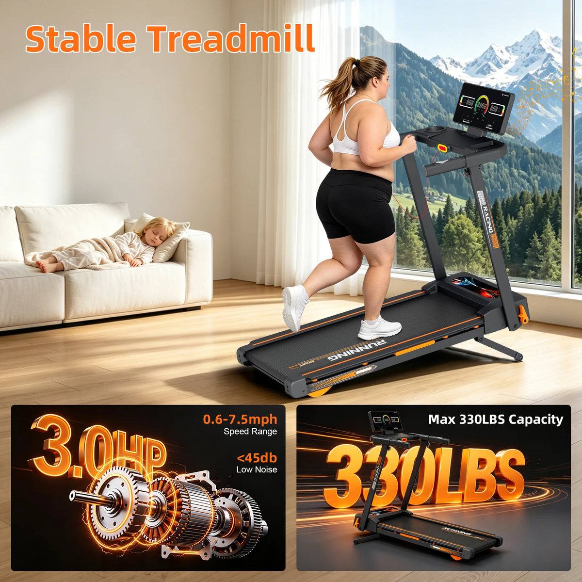 Folding Treadmill With Auto Incline And Quiet Motor For Home Workouts