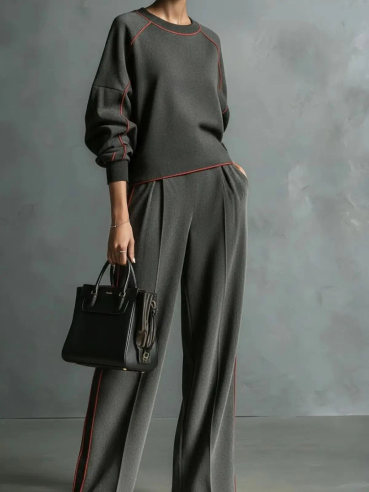 Women's Two Piece Striped Suit Long Sleeve Wide Leg Pants