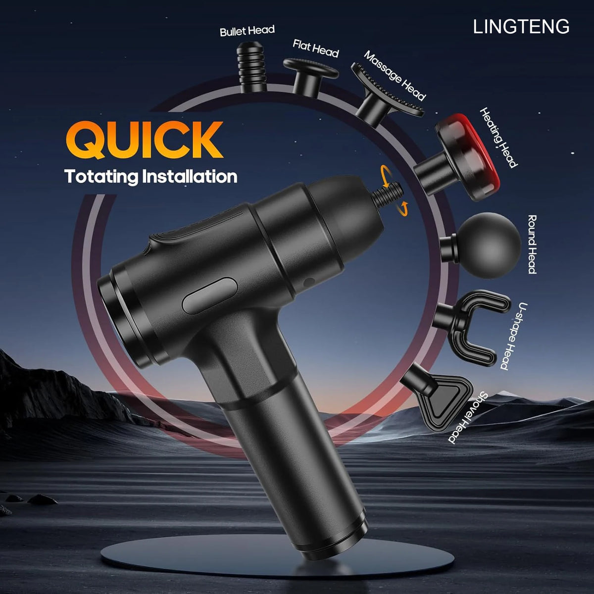 Lingteng Heating Deep Tissue Massage Gun With Seven Heads