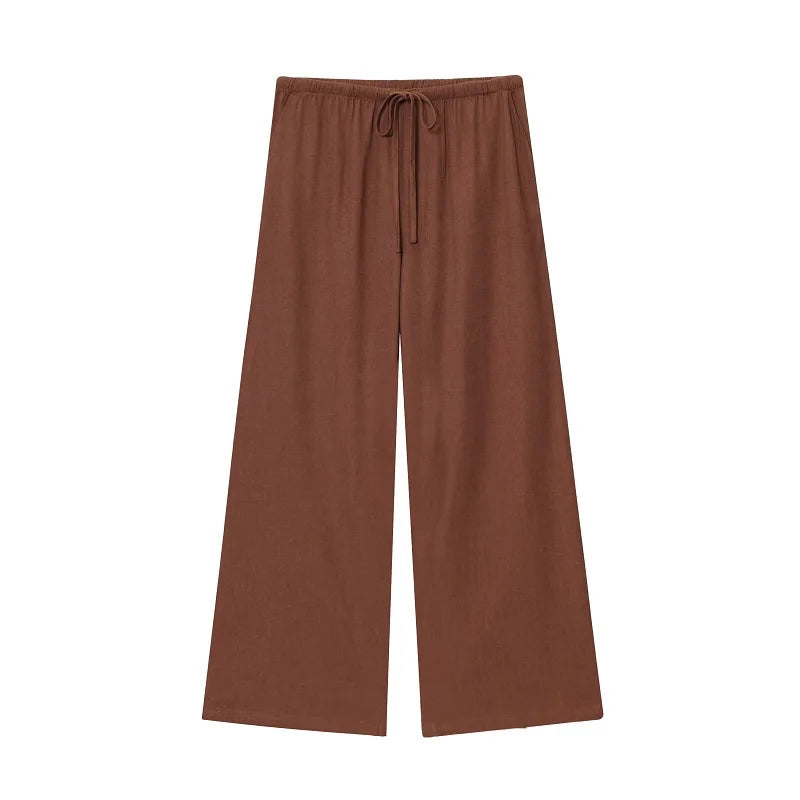 Mujer Women High Waist Pleated Wide Leg Casual Pants