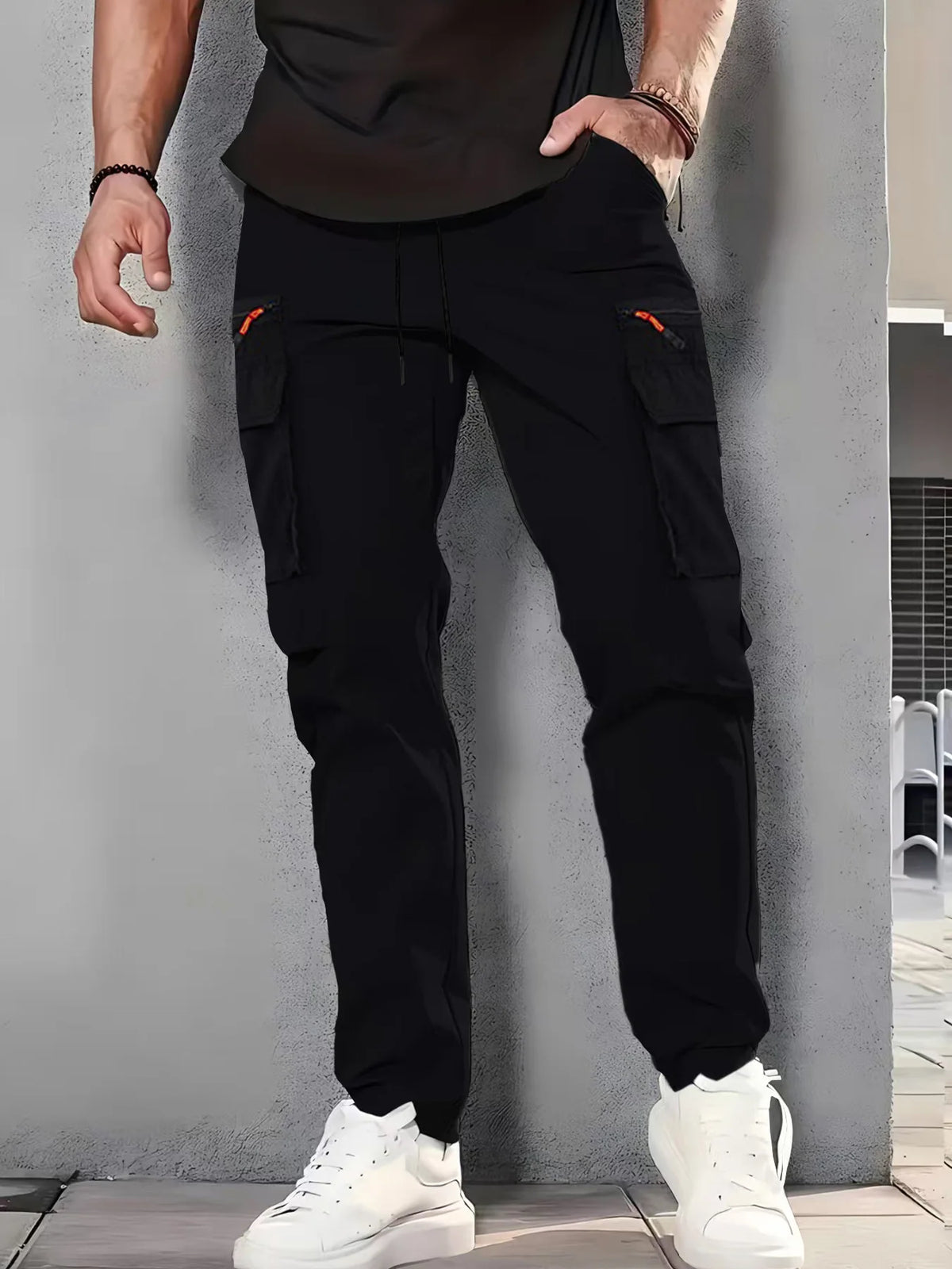 Men's Zipper Cargo Pants With Multiple Pockets Straight Leg Fit