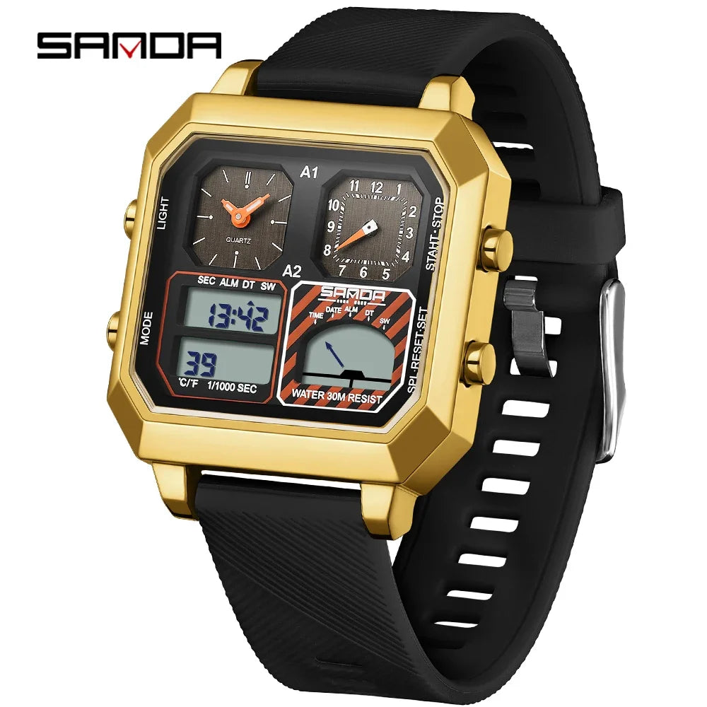Sanda Men Electronic Watch With Temperature Gauge And Steel Case
