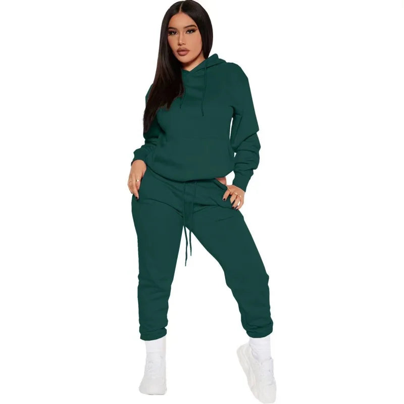 NONECN Winter Women Tracksuit Set Hooded Sweatpants Two Piece
