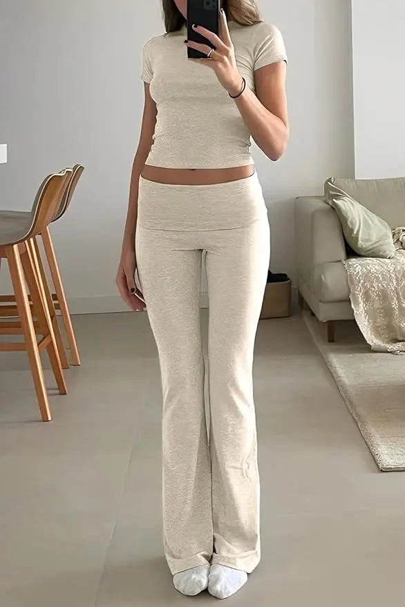 Women's Two Piece Yoga Set Short Sleeve Flared Pants