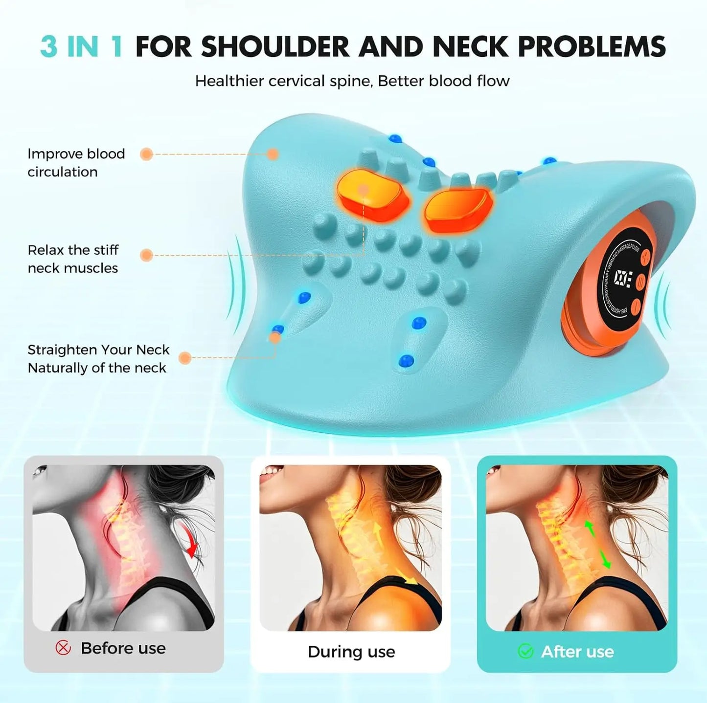 Rechargeable Portable Neck Massager Pillow Shiatsu With Heat And Vibration