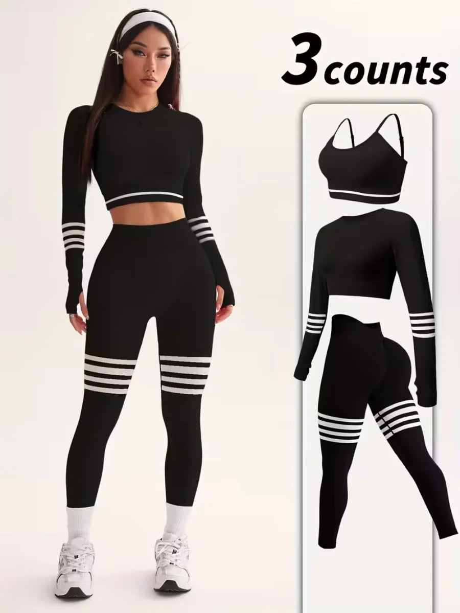 Womens Striped Tracksuit Set Crop Top Leggings Bra