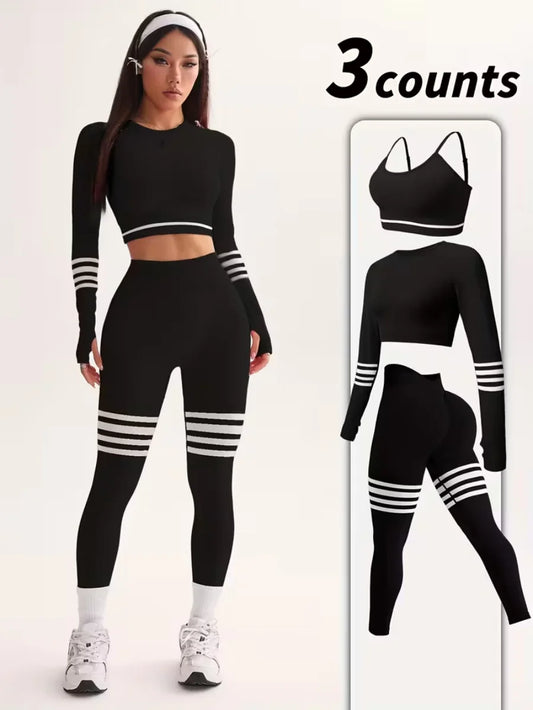 Womens Striped Tracksuit Set Crop Top Leggings Bra